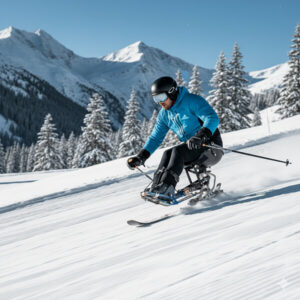 Image of a person skiing using adaptive gear