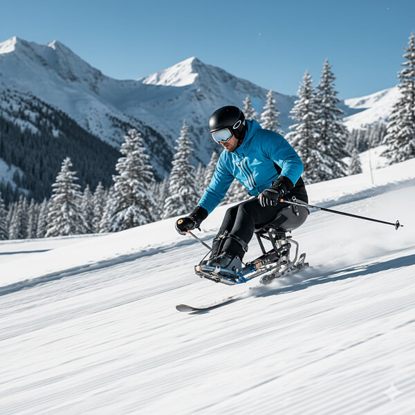 Image of a person skiing using adaptive gear