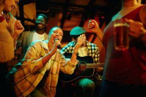 Image of a group doing karaoke